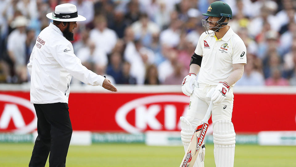 Aleem Dar was forced to warn David Warner. (Photo by Ryan Pierse/Getty Images)