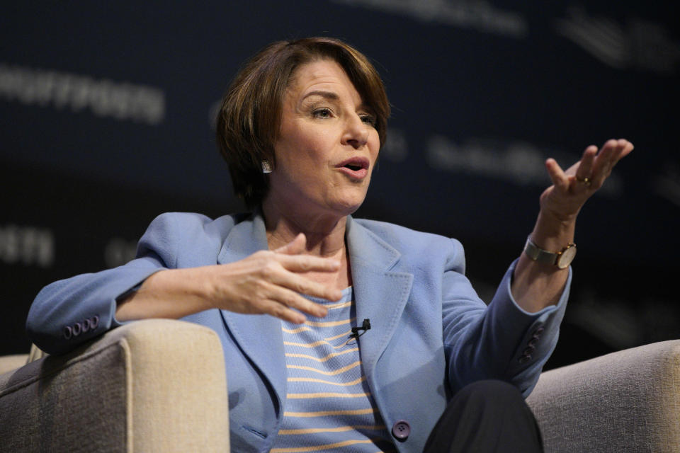 Democratic presidential candidate Sen. Amy Klobuchar, D-Minn., speaks at the Heartland Forum held on the campus of Buena Vista University in Storm Lake, Iowa, Saturday, March 30, 2019. (AP Photo/Nati Harnik)