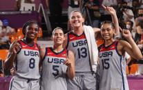 <p>Biography: Stefanie Dolson is 29, Allisha Gray is 26, Kelsey Plum is 26 and Jackie Young is 23</p> <p>Event: Women's 3x3 basketball </p> <p>Quote: Dolson: "It is incredible. Basketball runs deep in the U.S.A. and to pull this off and win gold is incredible."</p>