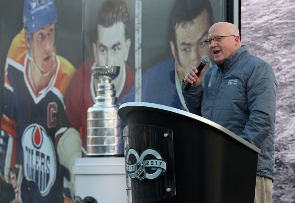 TORONTO, ON - DECEMBER 30: NHL Deputy Commissioner Bill Daly speaks to the media at the NHL Centennial Fan Arena unveiling as part of the 2017 Scotiabank NHL Centennial Classic at Exhibition Stadium on December 30, 2016 in Toronto, Canada. The Centennial Classic between the Detroit Red Wings and the Toronto Maple Leafs will be played on New Year's Day. (Photo by Dave Sandford/NHLI via Getty Images)