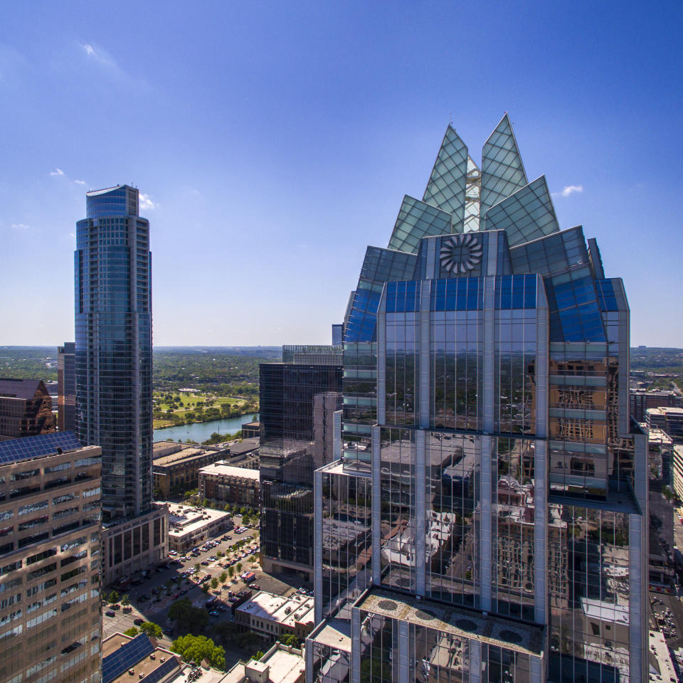 Austin, Texas/USA - Skyline of Austin, Texas, with the Frost Bank Tower.