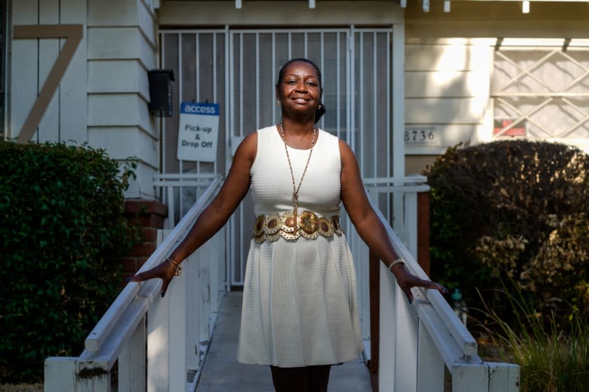 Paulette Moses outside of the group home that she operates in Winnetka.