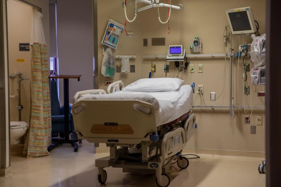 An intensive care unit bed at the University of Cincinnati Medical Center.