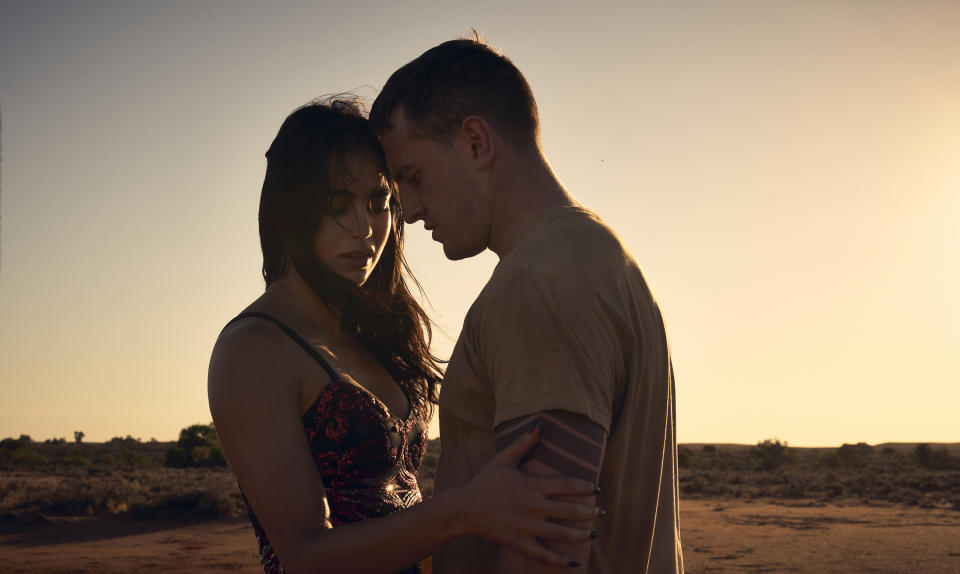 This image released by Sony Pictures Classics shows Melissa Barrera, left, and Paul Mescal in a scene from the film "Carmen." (Ben King/Sony Pictures Classics via AP)