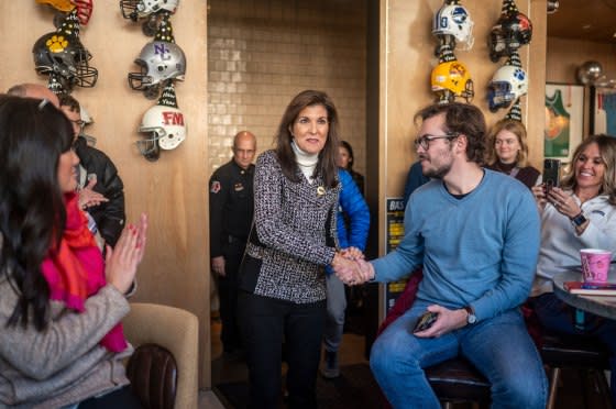 Nikki Haley arrives at the Iowa Athletic Club in Coralville, Iowa, on Dec. 30<span class="copyright">Sergio—Bloomberg/Getty Images</span>