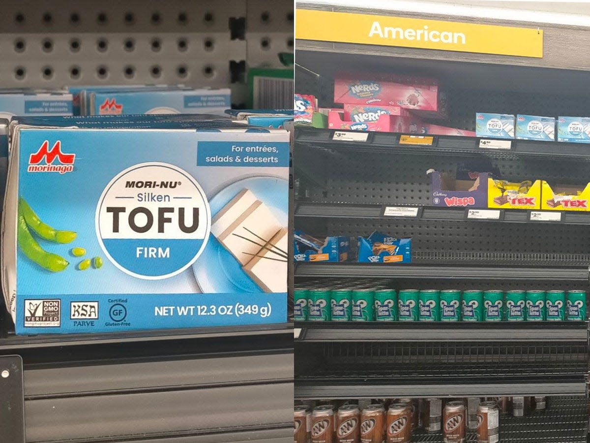 tofu on shelf, american section in NZ grocery store