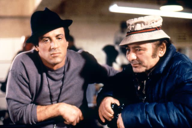 Sylvester Stallone (left) and Burt Young on the set of 'Rocky V'