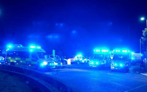 Ambulances and police at crash scene outside Stevenage football ground - Credit: Gary Dawson