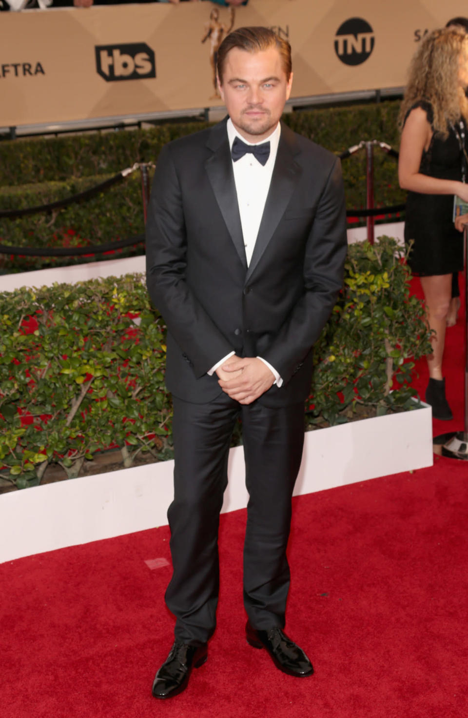 Leonardo DiCaprio in a Giorgio Armani tuxedo at the 22nd Annual Screen Actors Guild Awards at The Shrine Auditorium on January 30, 2016 in Los Angeles, California.