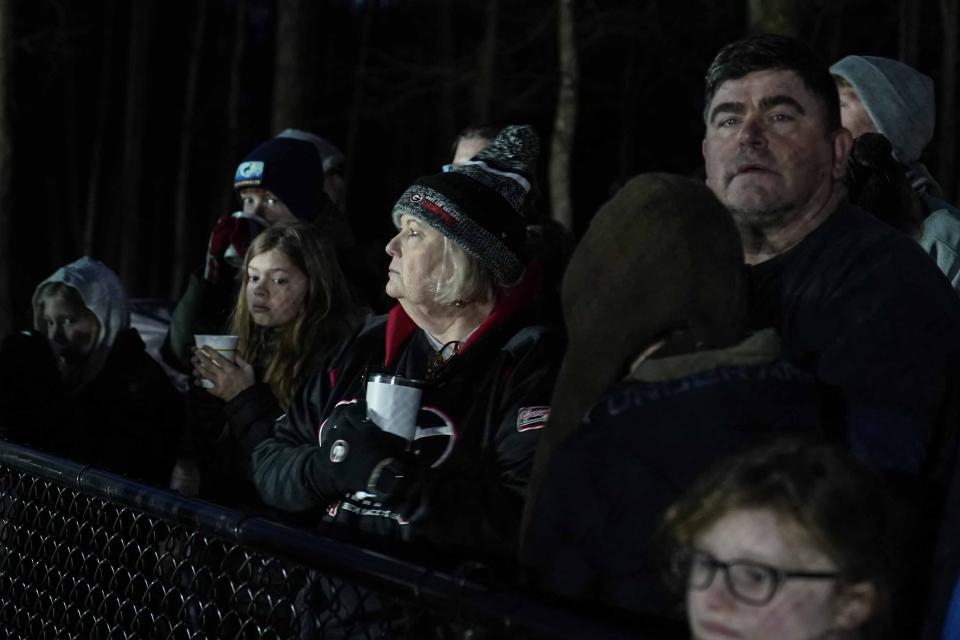 People gather before seeing General Beauregard Lee at the Dauset Trails Nature Center, Friday, Feb. 2, 2024, in Jackson, Ga. General Beauregard Lee handlers said that the groundhog has forecast an early spring. (AP Photo/Brynn Anderson)
