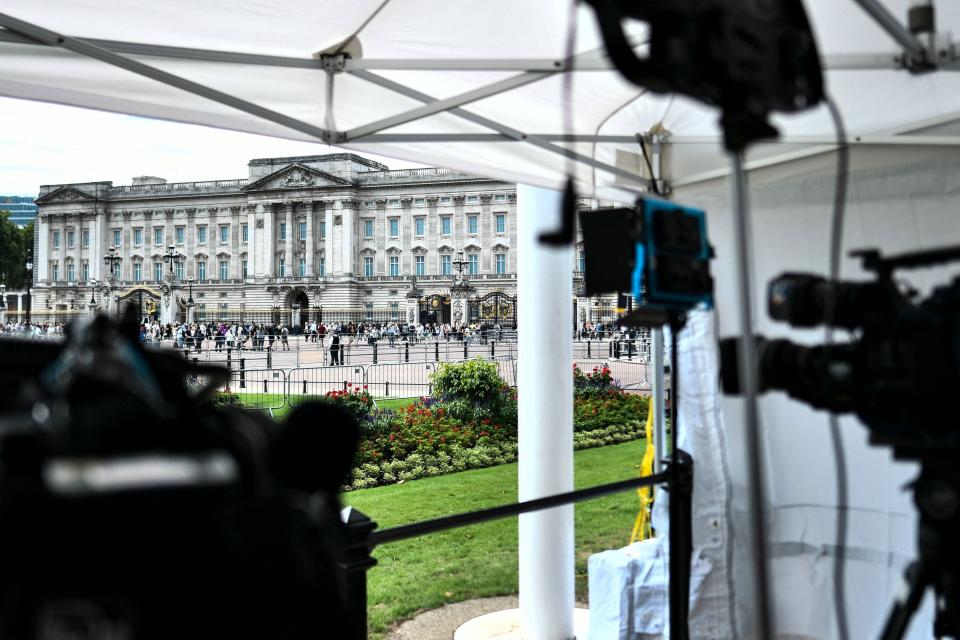 Buckingham Palace from media center in London along The Mall on Sept. 12, 2022, in the run-up to the state funeral for Queen Elizabeth II.