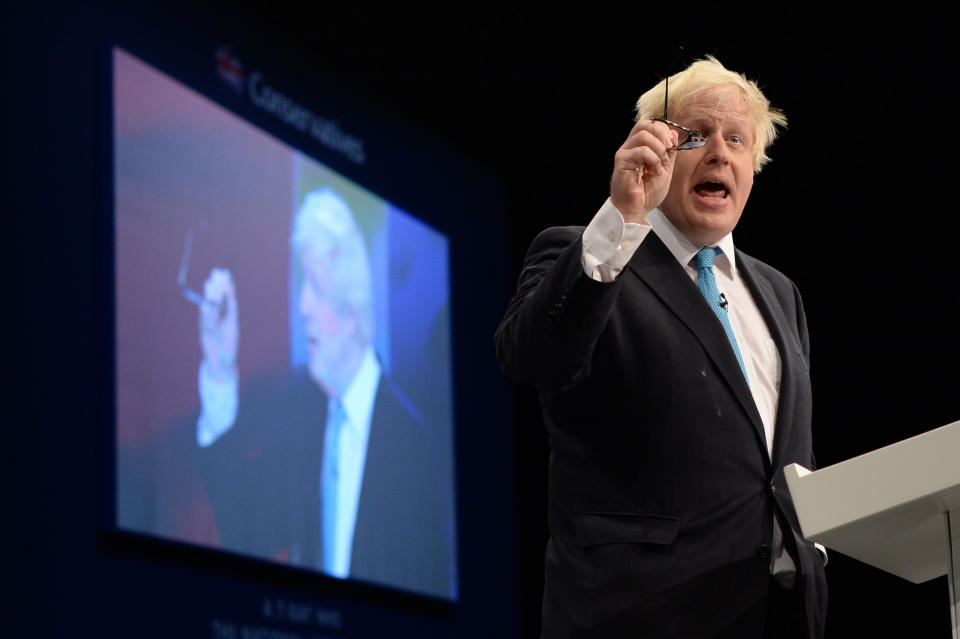 Boris Johnson, MP for Uxbridge, delivers his speech to the Conservative Party conference at Manchester Central.