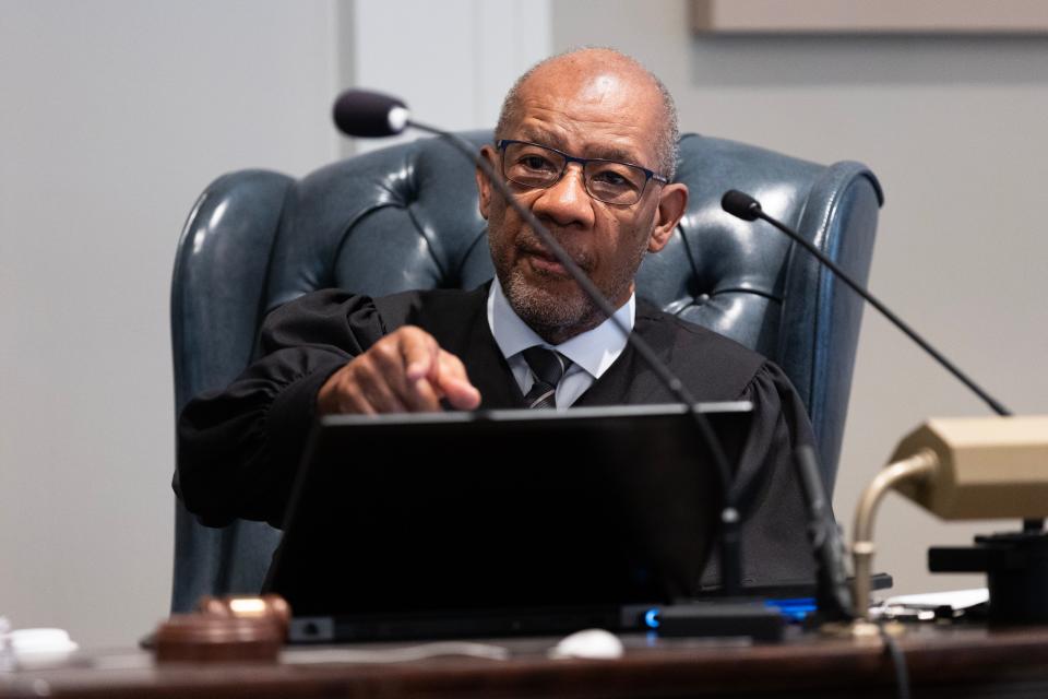 Judge Clifton Newman speaks to prosecutor John Meadors during Alex Murdaugh’s trial for murder at the Colleton County Courthouse on Friday, February 10, 2023. Joshua Boucher/The State/Pool