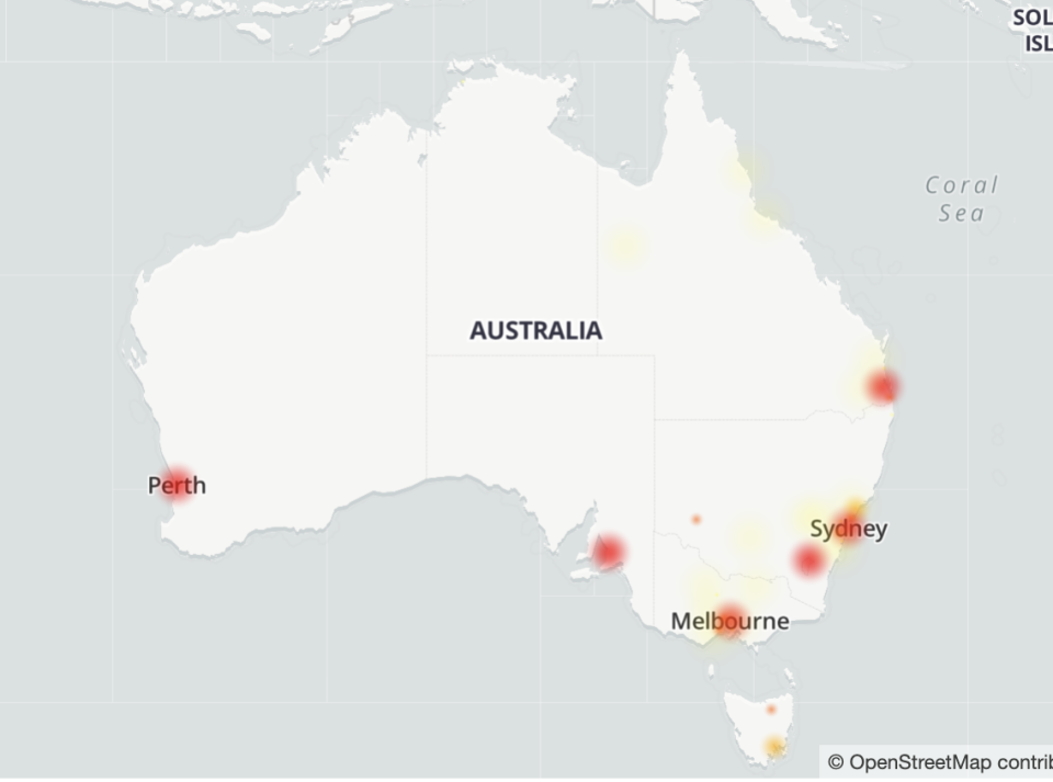Reported Commonwealth Bank outages across Australia. (Image: Downdetector).