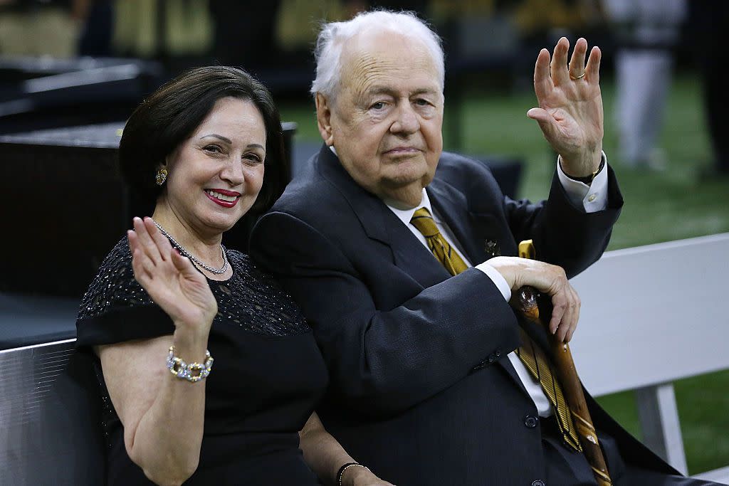 New Orleans Saints owner Tom Benson and his wife Gayle before a game at the Mercedes-Benz Superdome