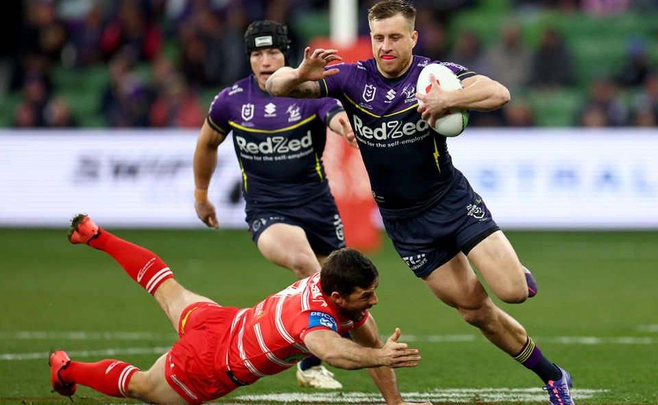 Cameron Munster, pictured here in action for the Storm against the Dragons.