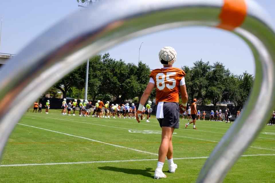 Texas tight end Gunnar Helm has stepped up his role in the passing offense, which lost star tight end Ja'Tavion Sanders to the Carolina Panthers. Helm was the Longhorns' top receiver in Saturday's 31-12 win over Michigan.