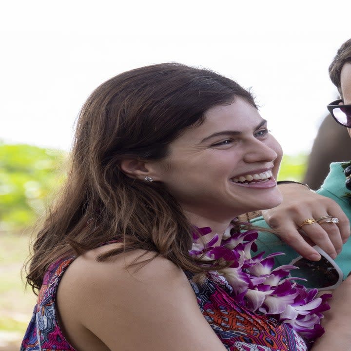 Alexandra Daddario wearing a lei