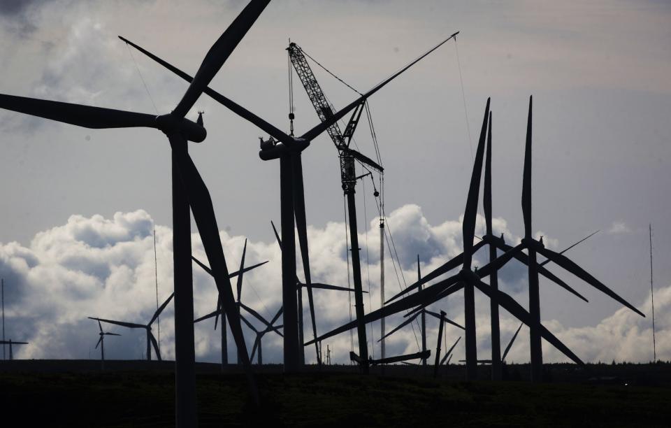 A view of turbines at Whitelee Windfarm in East Renfrewshire, the UK's largest onshore wind farm, as the Scottish Government said an emergency summit convened in the wake of Westminster's decision to scrap a subsidy scheme for onshore wind farms was attended by more than 200 people.