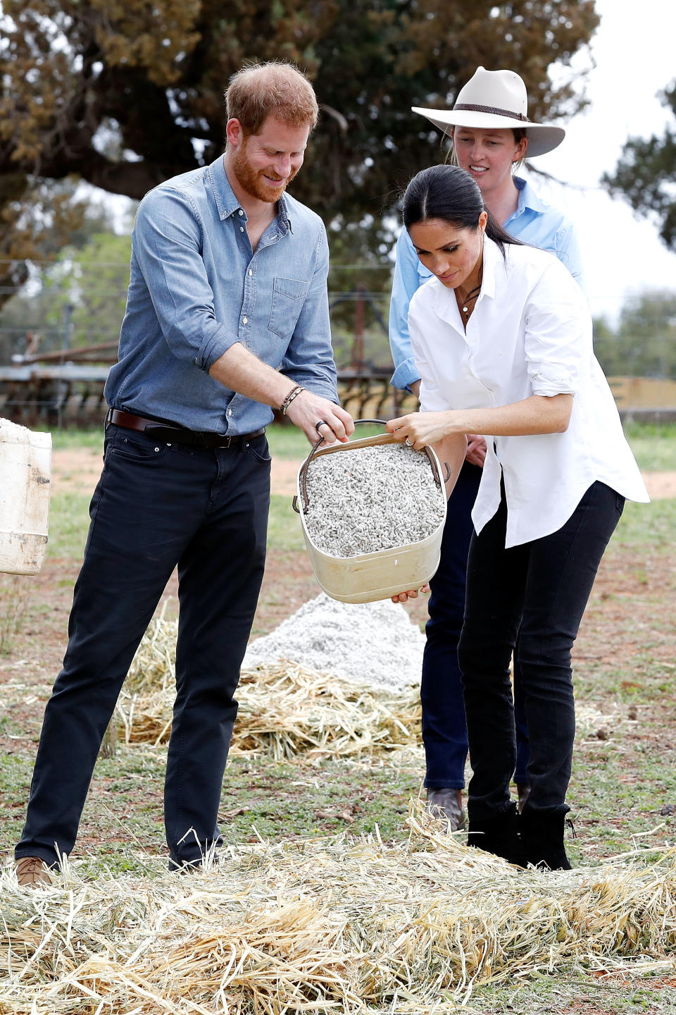 Meghan Markle and Prince Harry meet local farmers in Dubbo. Photo: Getty