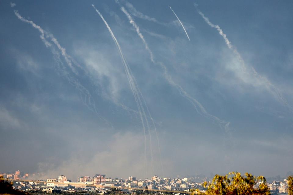 Artillery shelling by the Israeli army towards the Jabaliya refugee camp is seen on Friday (EPA/ATEF SAFADI)