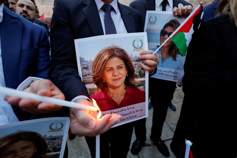 FILE PHOTO: Vigil in memory of Al Jazeera journalist Shireen Abu Akleh in Bethlehem