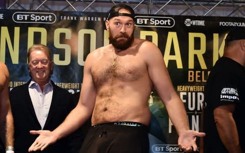 Tyson Fury at the weigh-in - Tyson Fury at the weigh-in - Credit: Getty Images