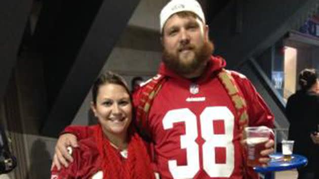 This Jarryd Hayne fan was not afraid in a sea of blue at MetLife Stadium. Image: Getty