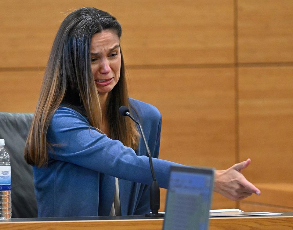 Ashley Benefield describes shooting her husband on the fourth day of her trial for the second-degree murder of her husband, Doug Benefield, in 2020 at the Manatee County Judicial Center, July 26, 2024.