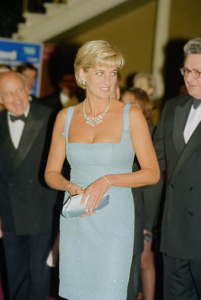 <div class="inline-image__caption"><p>Princess Diana at the Royal Albert Hall after an English National Ballet production of 'Swan Lake', London, 3rd June 1997. The Princess is wearing a dress by designer Jacques Azagury.</p></div> <div class="inline-image__credit">Photo by David M Benett/Getty Images</div>