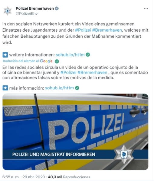 Comunicado policia alemana