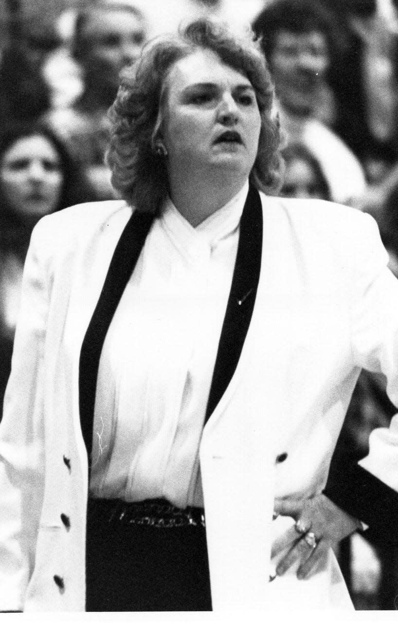 Rutgers women's basketball Hall of Fame coach Theresa Grentz during a Scarlet Knights game