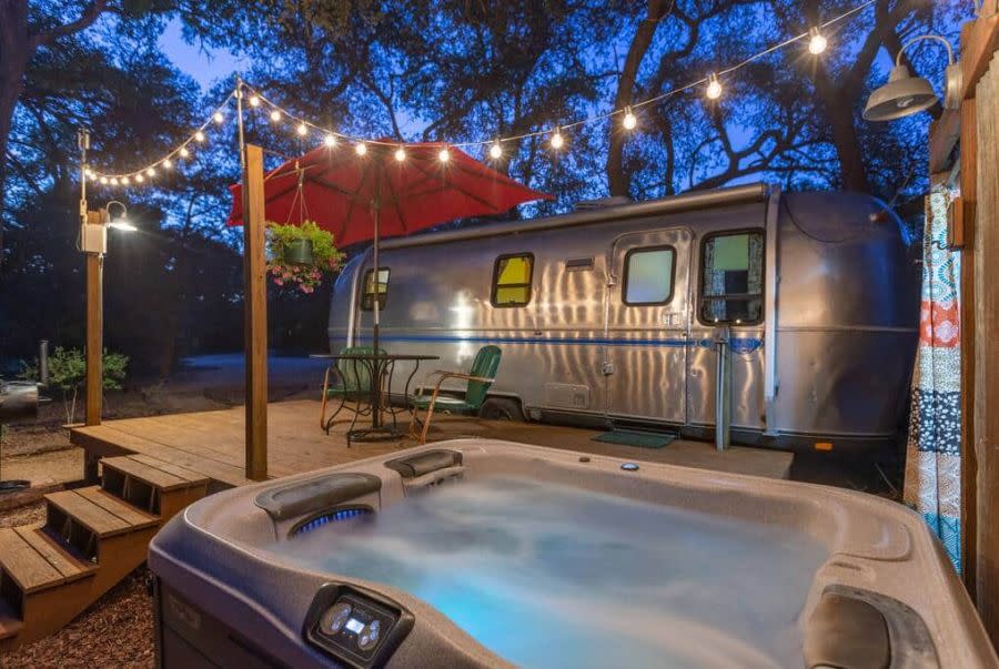 The Super Cute Retro Airstream short term rental located in Wimberley, Texas (Courtesy of Jennifer and Gregory)