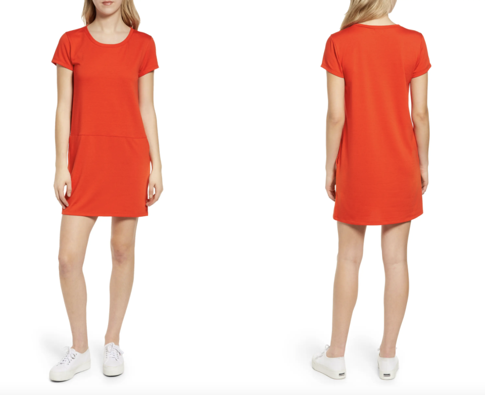 Nordstrom Caslon Knit Shift Dress in Red Fiery (Photo via Nordstrom)