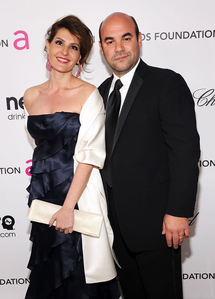 (L-R) Actors Nia Vardalos and Ian Gomez attend the 21st Annual Elton John AIDS Foundation Academy Awards Viewing Party at Pacific Design Center on February 24, 2013 in West Hollywood, California.