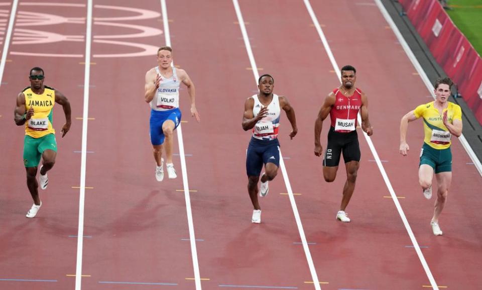 Australia’s Rohan Browning leaves his competition behind in the 100m heats