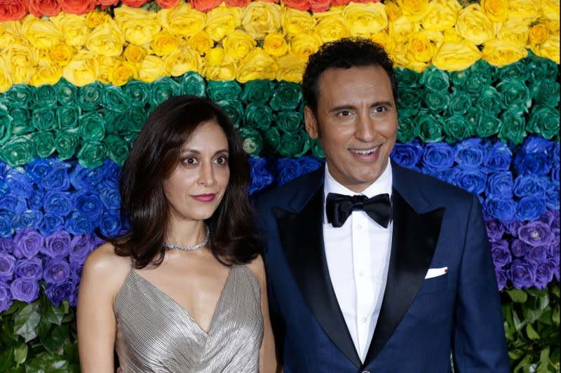 Aasif Mandvi (R) and Shaifali Puri attend the Tony Awards in 2019. File Photo by John Angelillo/UPI