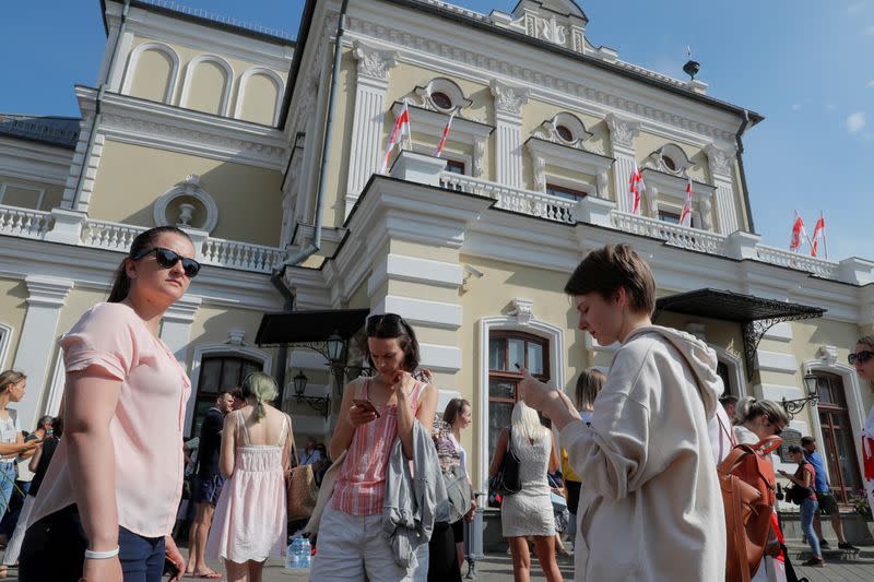 FILE PHOTO: People protest against presidential election results in Minsk