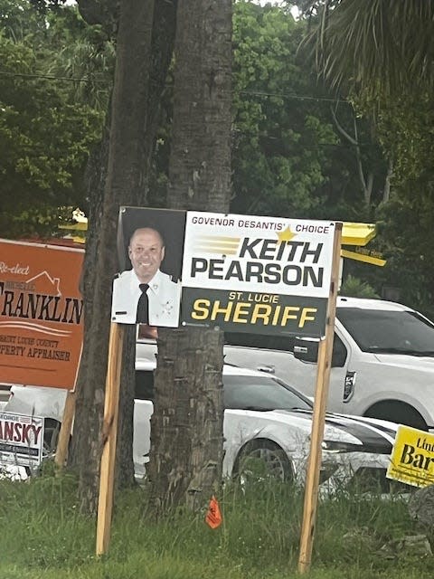 A campaign sign for St. Lucie County Sheriff Keith Pearson that misspells the word "governor."