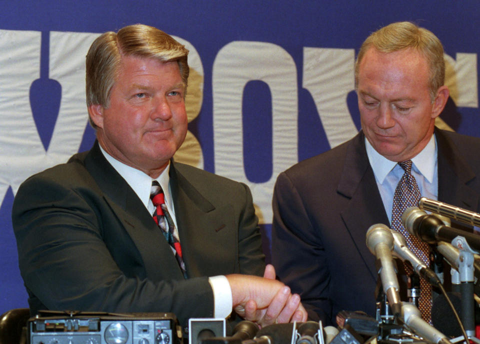 According to Jerry Jones, if it's good enough for Tom Landry, it's good enough for Jimmy Johnson. (AP Photo/Ron Heflin, File)