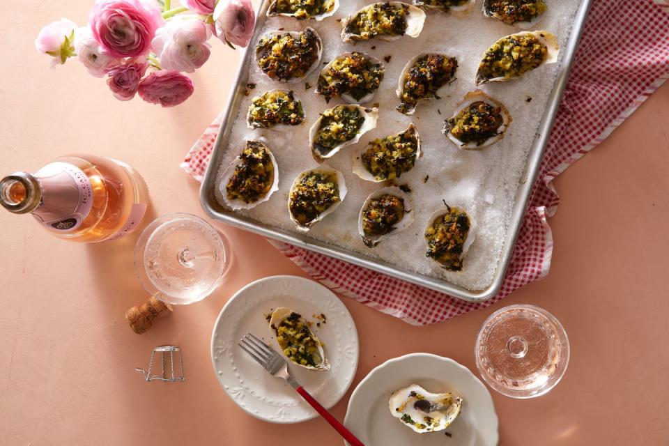 a table with oysters rockefeller