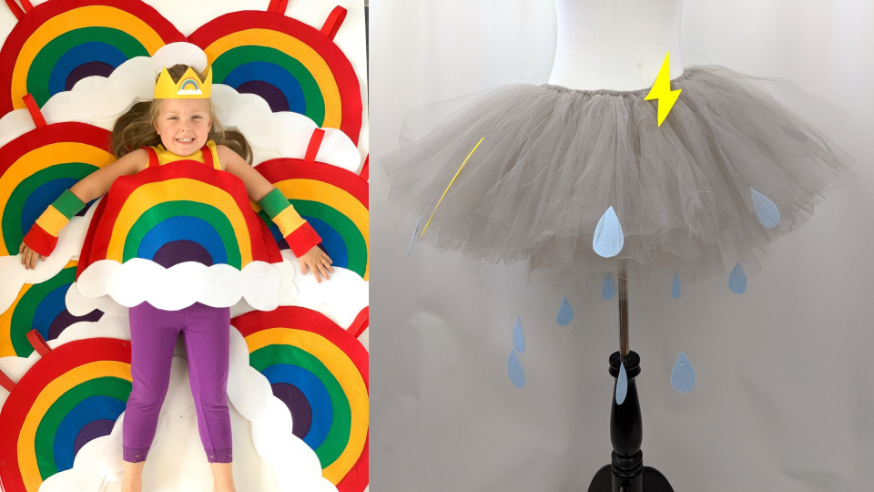Sibling Halloween costumes: Rainbow and a cloud