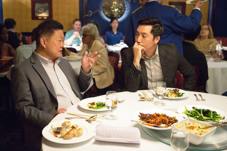 L to R: Clem Cheung and Kelvin Yu play the lightly fictionalized versions of Yang's father and Yang in the 'Parents' episode of 'Master of None' (Credit: Netflix)