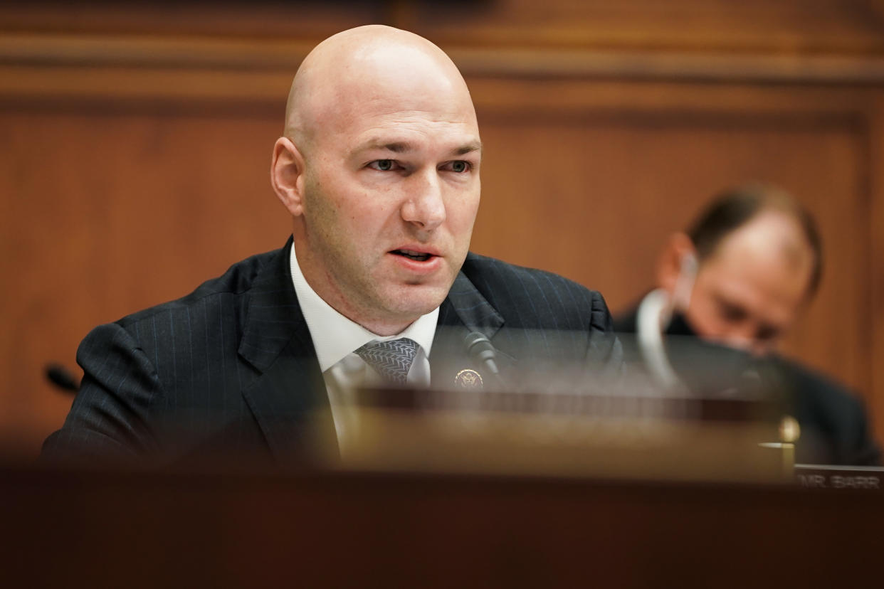 Rep. Anthony Gonzalez, R-Ohio, during a House Financial Services Committee hearing. (Greg Nash/The Hill/Bloomberg via Getty Images)