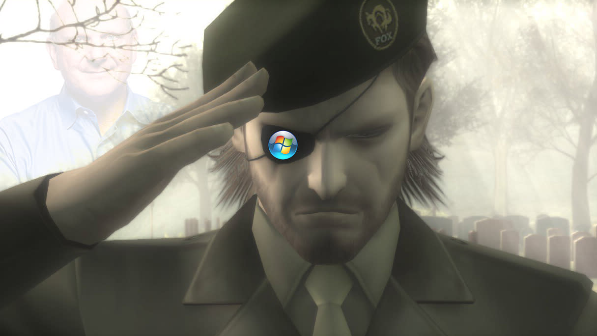  Snake saluting the Windows 7 logo with the angelic presence of Steve Ballmer over his shoulder. 