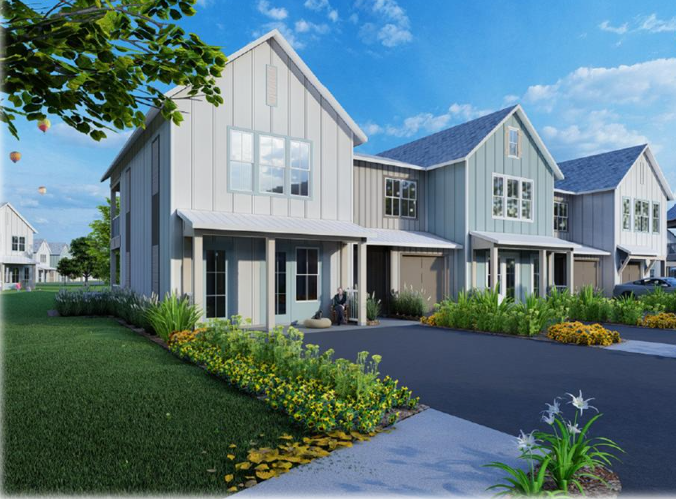 A rendering shows the design of a planned 102-unit townhome community off Normandy Boulevard on Jacksonville's Westside. The Jacksonville Housing Authority would own and operate the mixed-income townhomes.