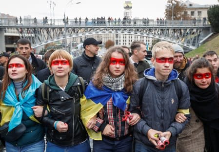 People rally against approval of so-called Steinmeier Formula, in Kiev