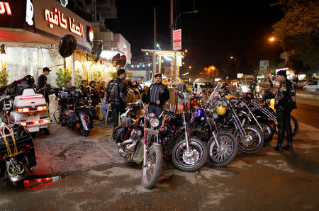 Members of the Iraq Bikers, the first Iraqi biker group, gather outside a cafe in Baghdad, Iraq December 28, 2018. REUTERS/Thaier Al-Sudani