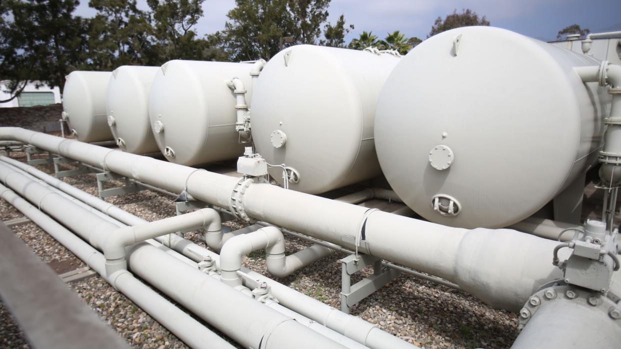 Water tanks at the desalination plant in Santa Barbara, Calif.