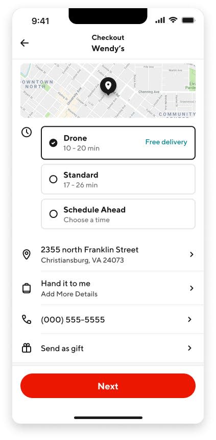 screenshot of DoorDash delivery app page